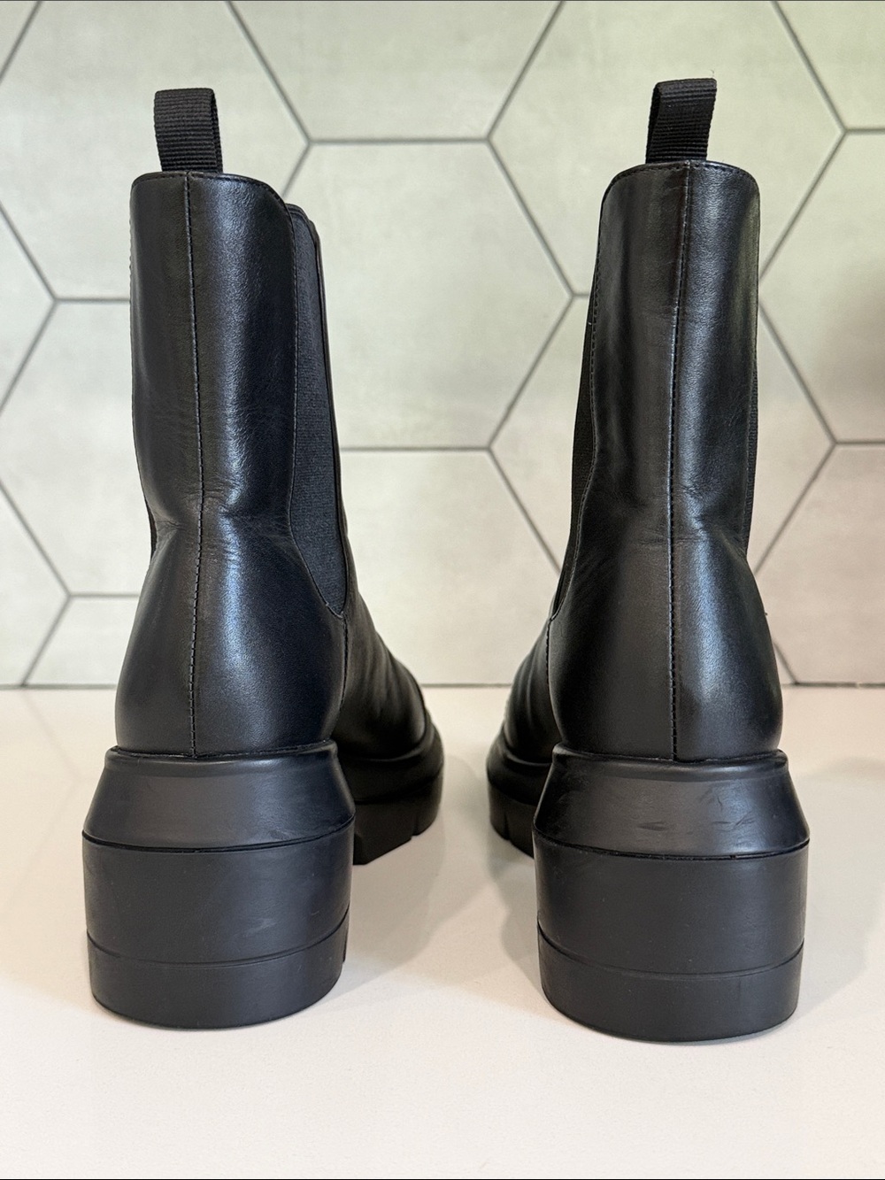 Stuart Weitzman Black Leather Platform Lug Boots - Picture 8 of 14
